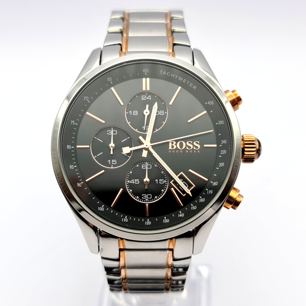 NEW HUGO BOSS HB1513473 GRAND PRIX GOLD AND SILVER TONE MEN'S WATCH