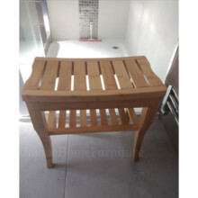 Wooden Bathroom Stool Solid Wood Bench Rustic Seat Storage Shelf Small Chair