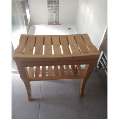 Wooden Bathroom Stool Solid Wood Bench Rustic Seat Storage Shelf Small Chair