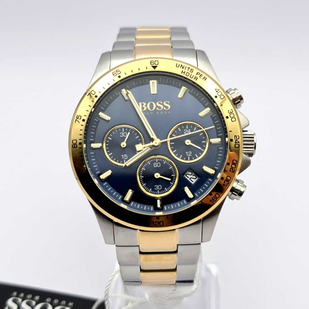 NEW HUGO BOSS 1513767 HERO SPORT BLUE & SILVER GOLD TONE MEN WATCH