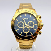 Hugo Boss Ikon 1513340 Gold Ion-Plated Stainless Steel Men's Chronograph Watch - 44mm, Blue Dial, 100m