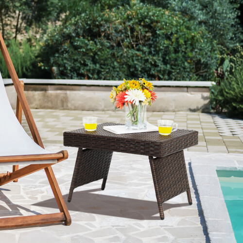 Costway Patio Wicker Folding Coffee Table Outdoor Side Table Rattan Table 2