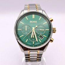 NEW HUGO BOSS CHAMPION HB1513878 SILVER GOLD & GREEN TONE MEN'S WATCH
