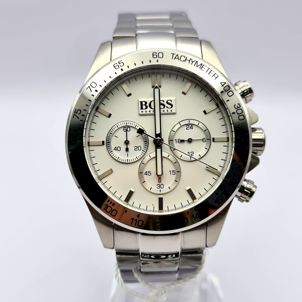 NEW HUGO BOSS HB1512962 SILVER MEN'S WHITE DIAL CHRONOGRAPH WATCH