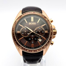 New Hugo Boss 1513093 Men's Rose Gold Driver's Sports Watch with Brown Leather Strap