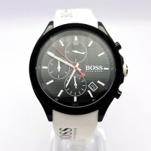 NEW HUGO BOSS VELOCITY HB1513718 BLACK WHITE RUBBER STRAP MEN'S WATCH