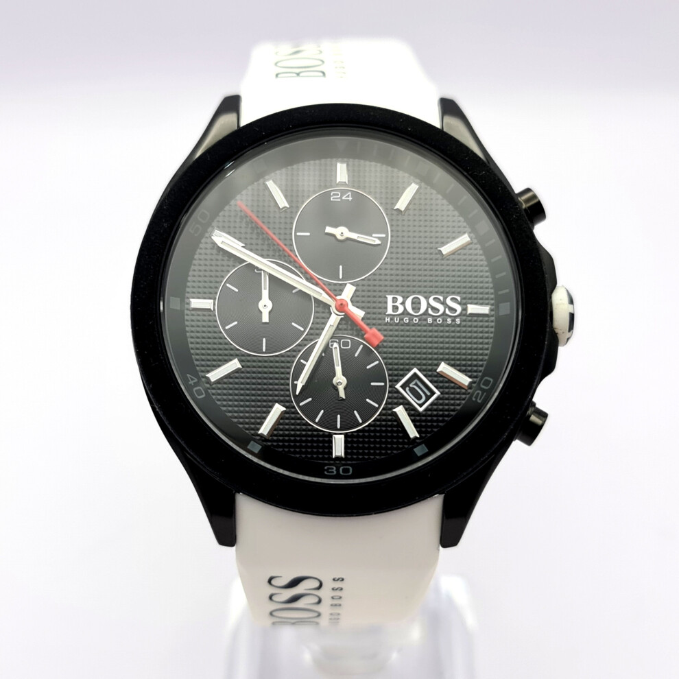 NEW HUGO BOSS VELOCITY HB1513718 BLACK WHITE RUBBER STRAP MEN'S WATCH
