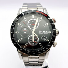 NEW GENUINE HUGO BOSS 1513509 RAFALE SILVER &BLACK TONE MEN'S WATCH