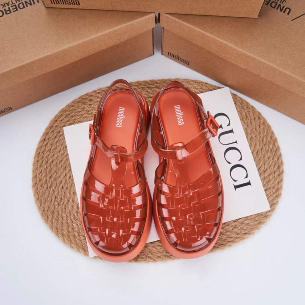 (Red, 39=Length 24.5cm/9.65in) Melissa Woven Thicksoled Jelly Sandals Adult Summer Beach Shoes Women Roundtoe