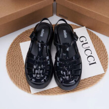 (Black, 39=Length 24.5cm/9.65in) Melissa Woven Thicksoled Jelly Sandals Adult Summer Beach Shoes Women Roundtoe