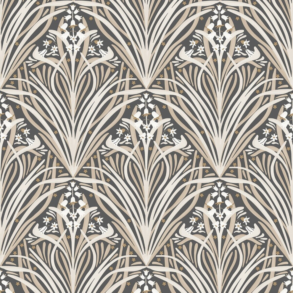 Elegance Bellflower Wallpaper Charcoal / Cream Muriva M66109