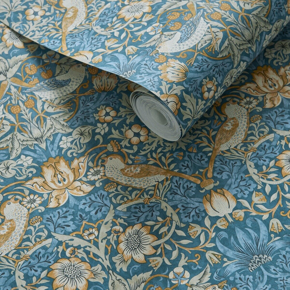 William Morris Design Strawberry Thief Wallpaper Denim Spice Paste The Wall - Image 3