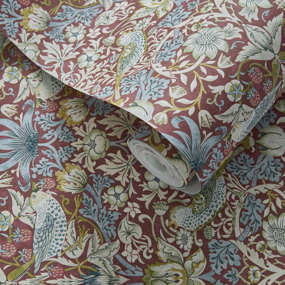 William Morris Strawberry Thief Wallpaper Rich Plum W0171/04