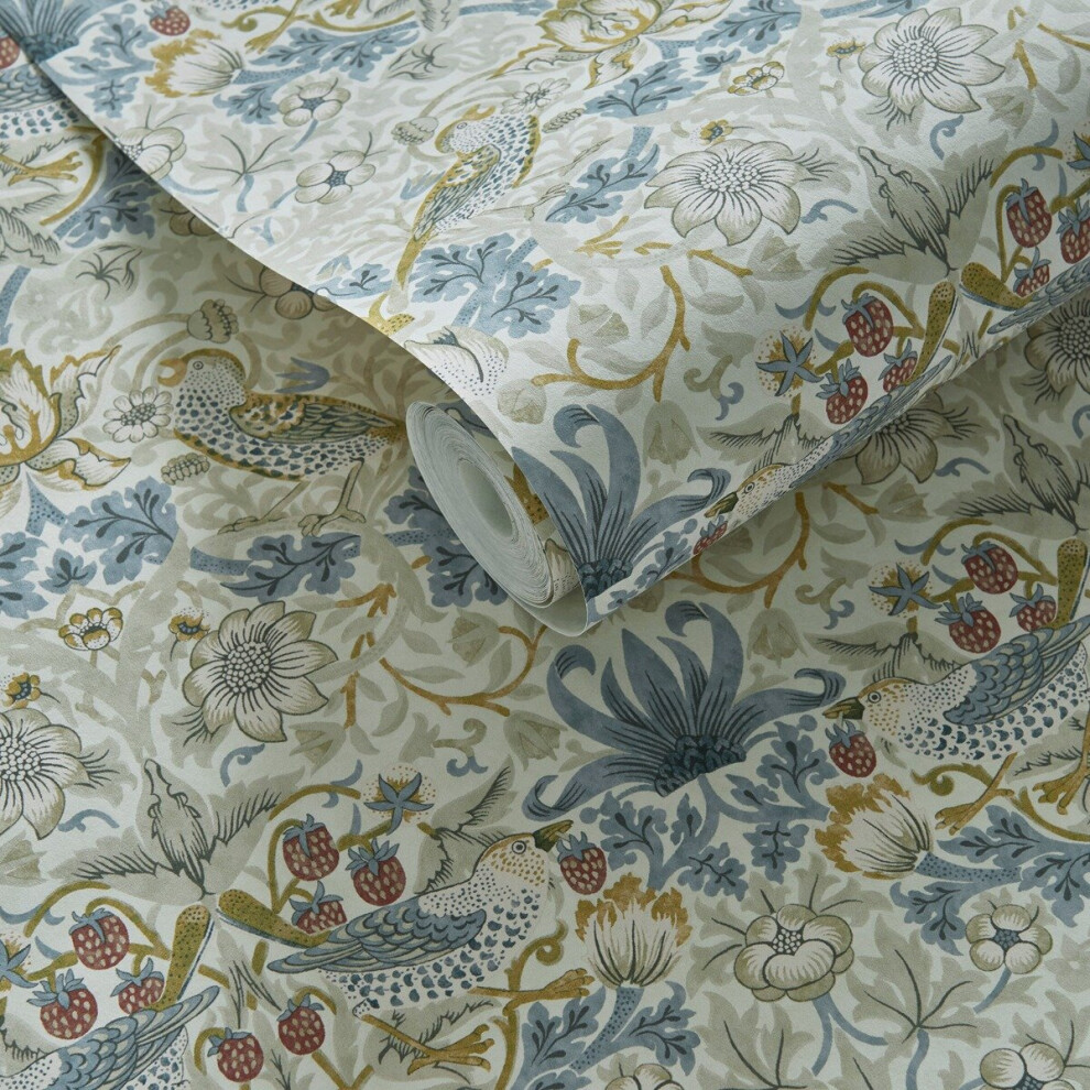 William Morris Strawberry Thief Wallpaper Linen Grey And Plum W0171/03 5060040048184