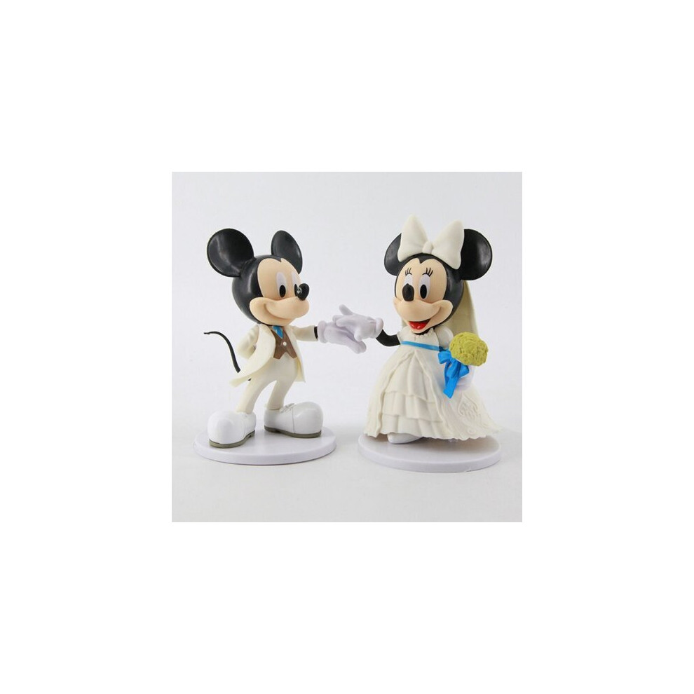 2pcs Disney Mickey Minnie White Wedding Dress Figure Doll Cake Topper Fan Gift