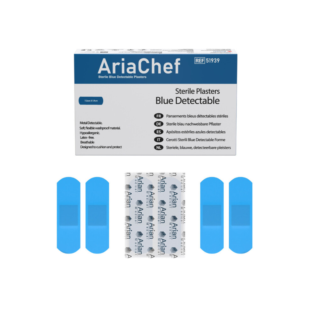 Arian Medical Ltd Blue Ariachef Sterile Wash Proof Plasters- 7.2Cm X 1.9Cm X 100