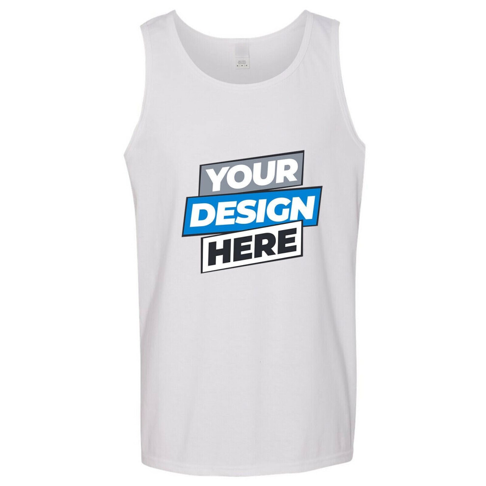 (XL) Personalised Mens White Custom Printed Tank Top Singlet T Shirt Logo Printing