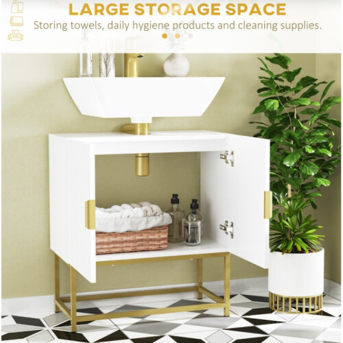 Under Sink Cabinet White Bathroom Cupboard Modern Metal Gold Storage Basin Doors on OnBuy