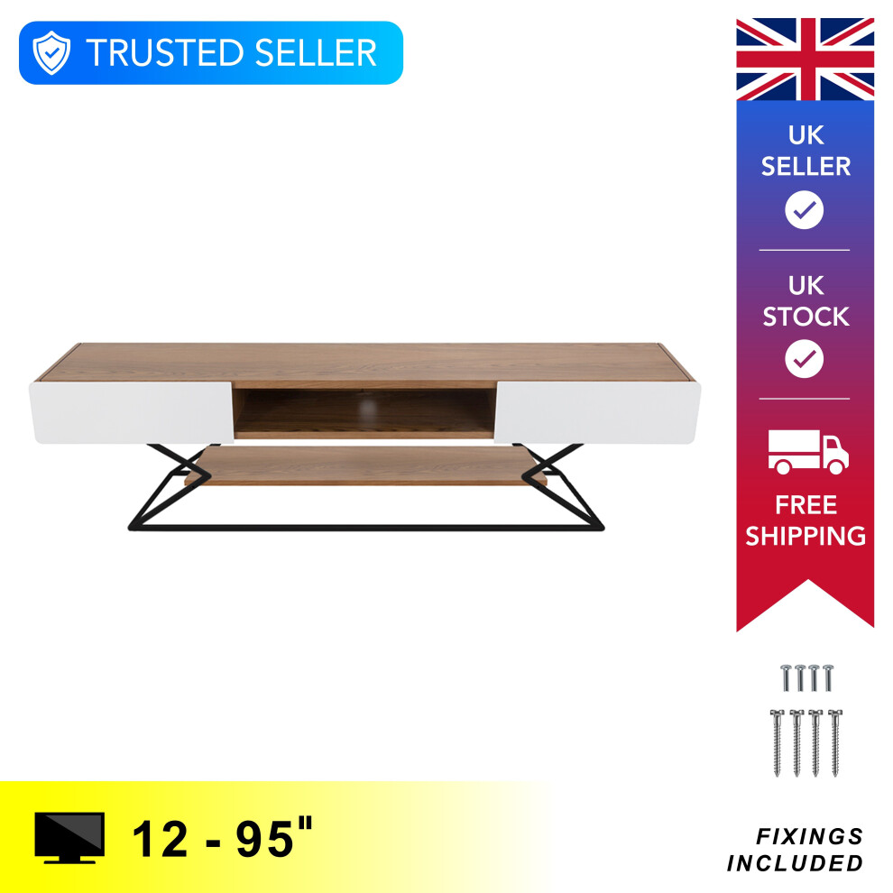 Mahara 2m TV Stand, for TVs up to 95" - Walnut & White-image-OPC-PBJBMYR-NEW