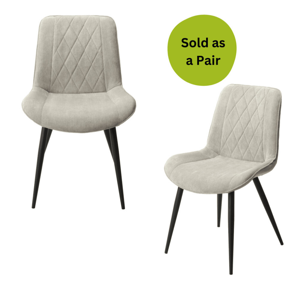 (Light Grey) Home Source Baldwin Pair of Diamond Stitched Dining Chairs