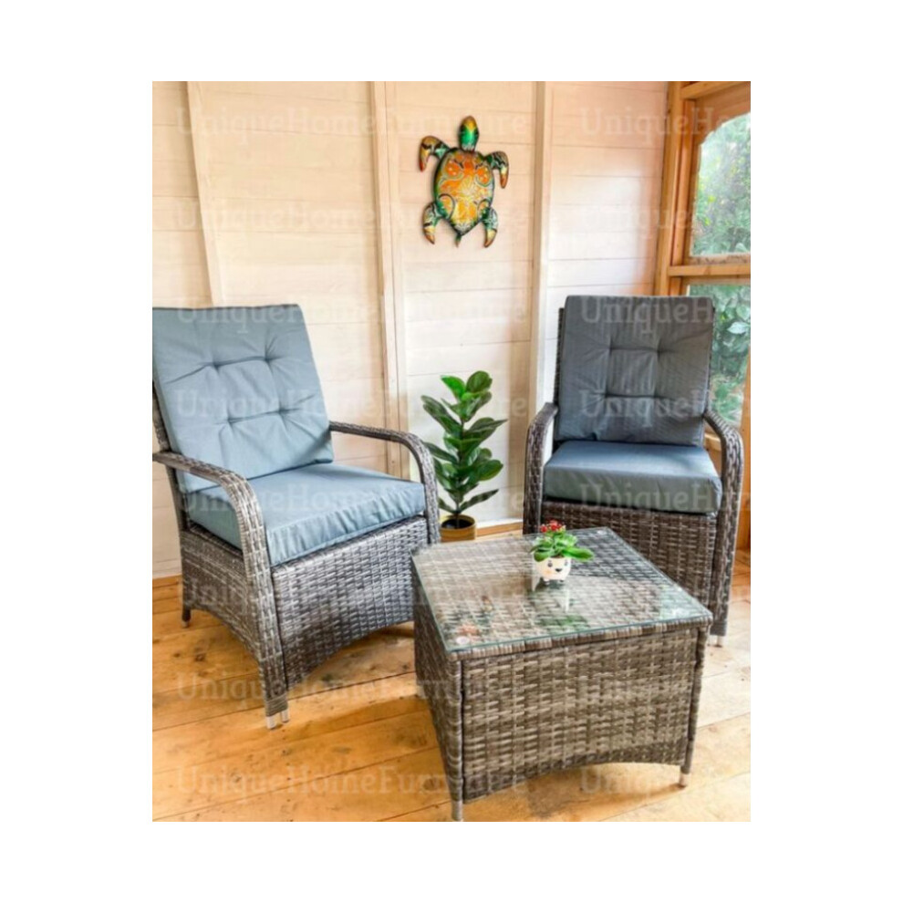Rattan Bistro Set Garden Patio Furniture Wicker Conservatory 2 Chair Glass Table