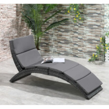Rattan Sun Lounger Folding Cushion Chair Garden Patio Grey Wicker Day Bed Furniture