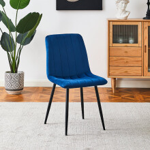 (Navy) MOF Milan Velvet Dining Chairs Sturdy Metal Legs