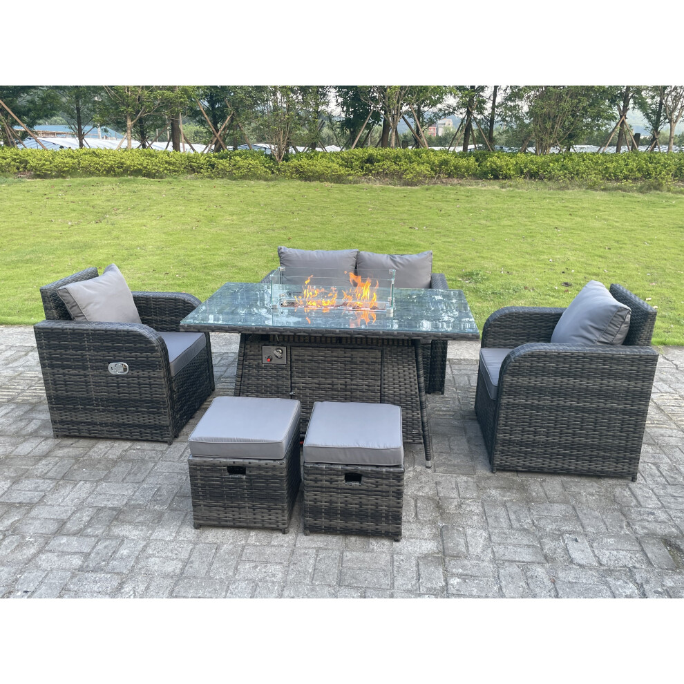 Fimous 6 Seater Rattan Outdoor Garden Furniture Gas Fire Pit Table Sets Gas Heater Love Sofa
