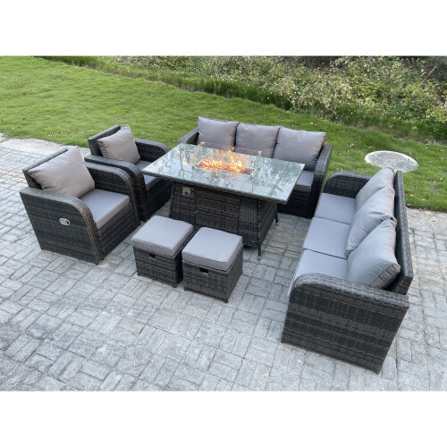 Fimous Outdoor Rattan Garden Furniture High Back Sofa Set Fire Pit