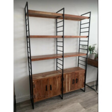 Large Industrial Bookcase Rustic Solid Wood Shelving Unit Tall Metal Storage Display Cabinet