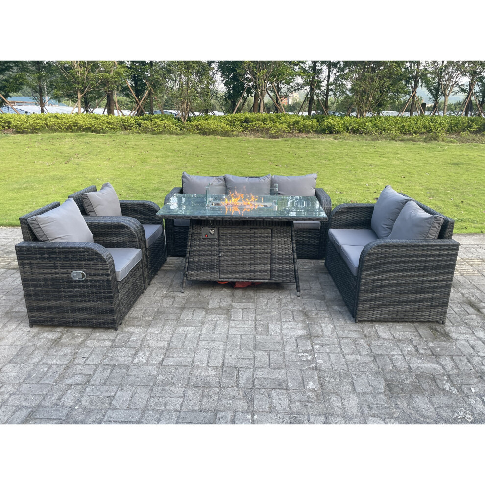 Fimous Rattan Outdoor Garden Furniture Gas Fire Pit Table Sets Heater 7 Seater