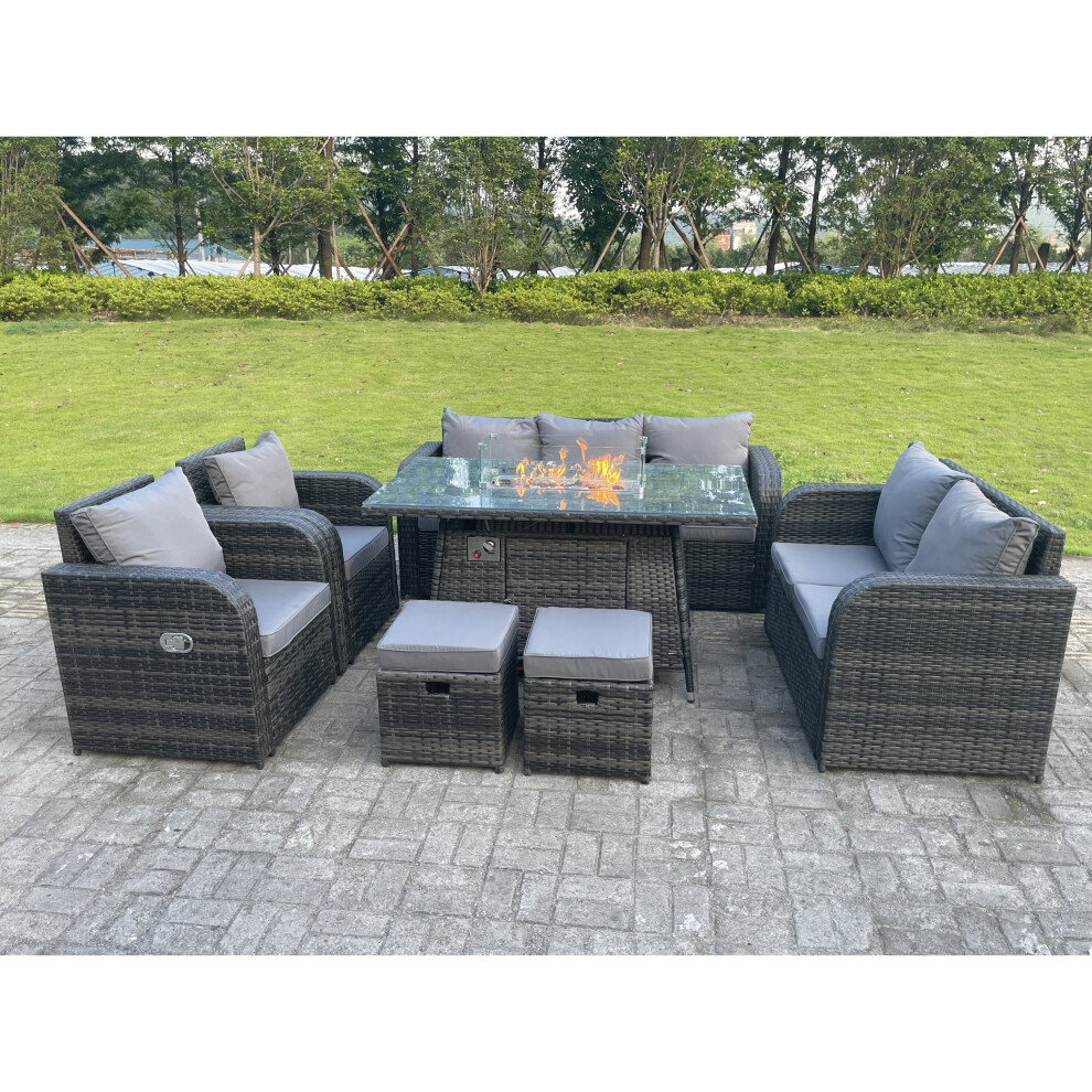 Fimous 9 Seater Rattan Outdoor Garden Furniture Gas Fire Pit Table Sets Lounge Sofa