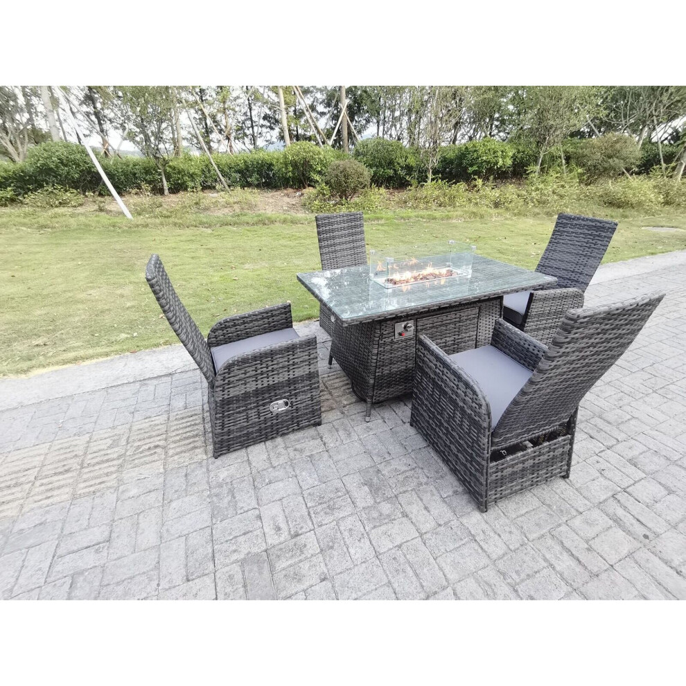 Fimous Rattan Garden Furniture Gas Fire Pit Rectangle Oblong Dining Table And Chairs 4 Seater