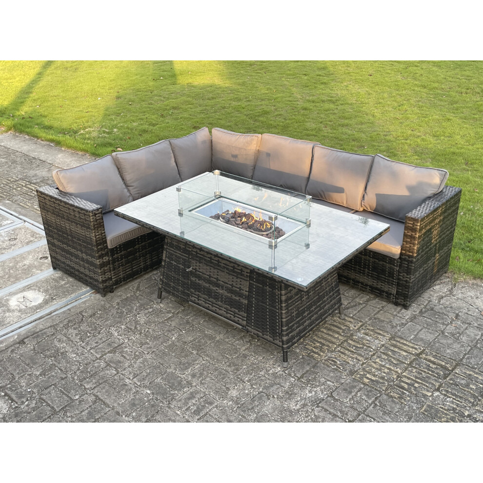 Fimous 6 Seater Outdoor Rattan Garden Corner Sofa Furniture Gas Fire Pit Table Sets