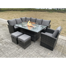 Fimous High Back Rattan Garden Furniture Sets Gas Fire Pit Dining Table Set 9 Seater