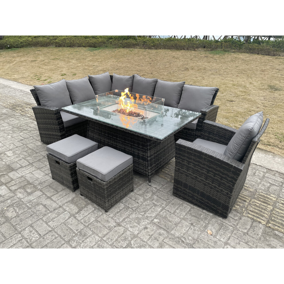 7 Seater PE Rattan Corner Sofa Set Rectangular Dining Table Set With Seat And Back Cushion