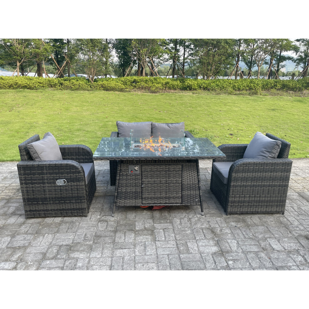 Fimous Rattan Outdoor Garden Furniture Gas Fire Pit Table Sets 4 Seater