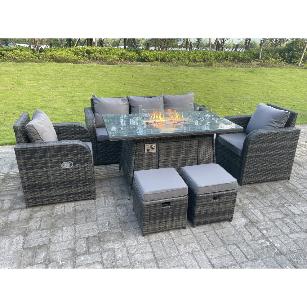 Fimous 7 Seater Rattan Outdoor Garden Furniture Gas Fire Pit Table Gas Heater Sets
