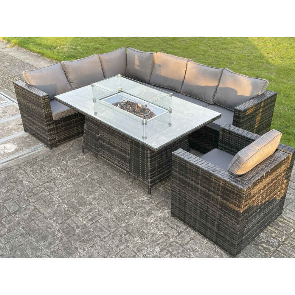 PE Rattan Garden Corner Furniture Gas Fire Pit Table Sets Gas Heater Lounge Chair