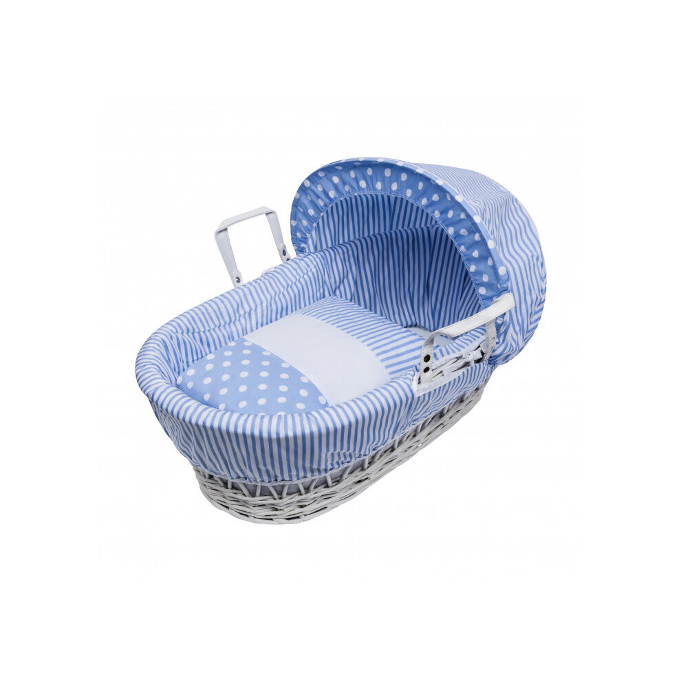 Blue Spots and Stripes White Wicker Moses Basket