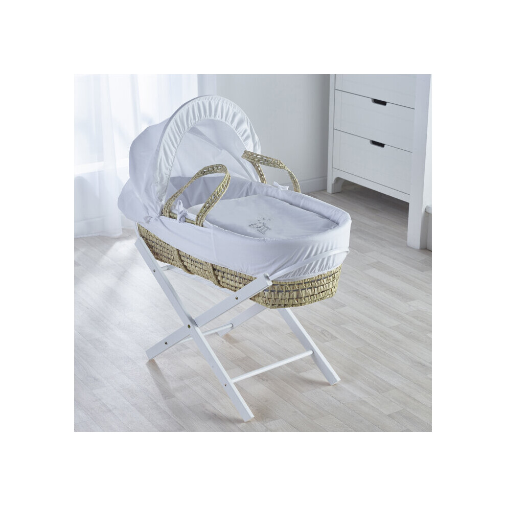 White Sleepy Sheep Moses Basket with Opal Folding Stand