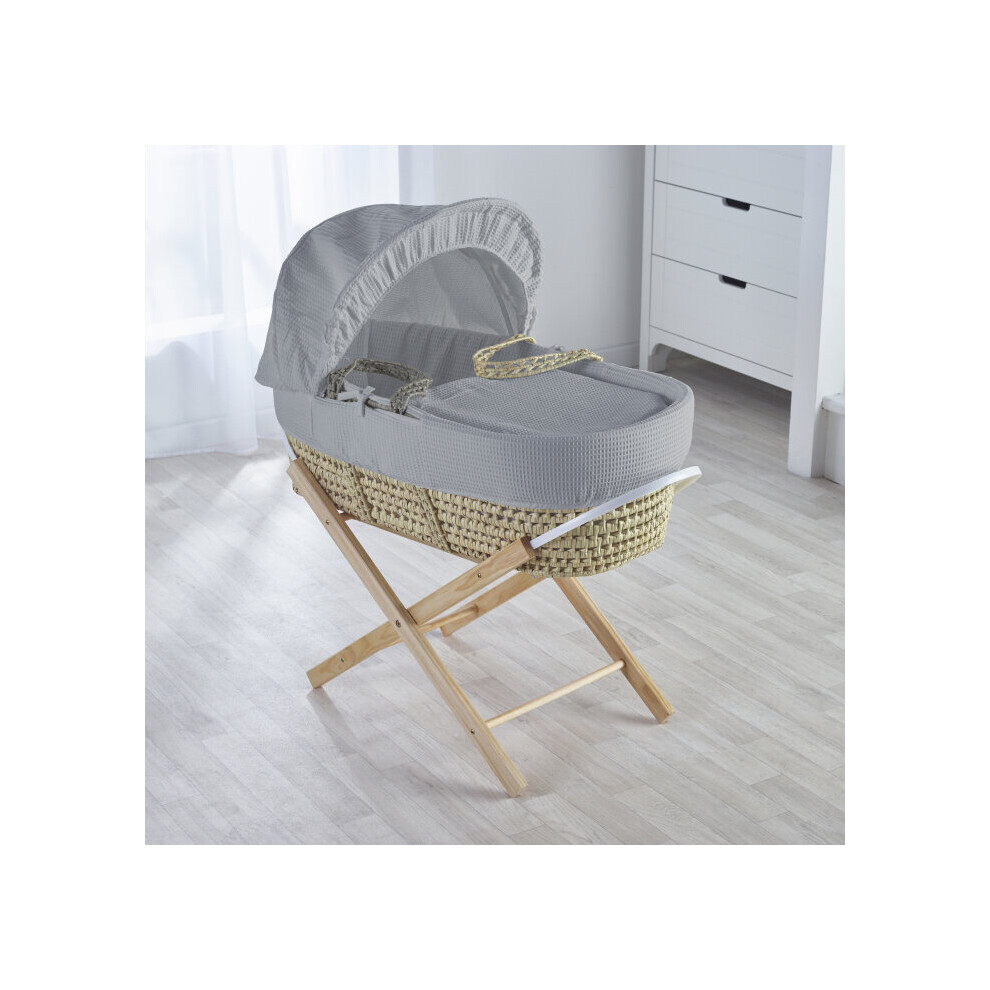 Grey Waffle Moses Basket with Natural Opal Folding Stand