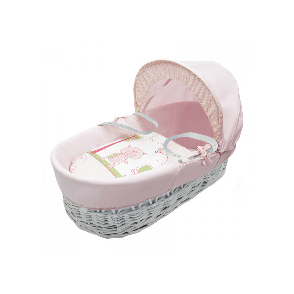 Tiny Ted Pink White Wicker Moses Basket for Girls