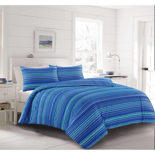(King) Leon Blue Stripe Duvet Cover Set Modern Fresh Bedding