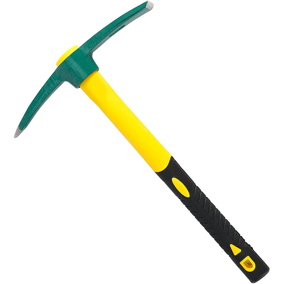 15 Inch Pick Heavy Duty Mattock Hoe, Forged Weeding Pickaxe with Shock Absorption Ruber Handle, Gardening Hand Tool Pick Axes for Digging Prospecting