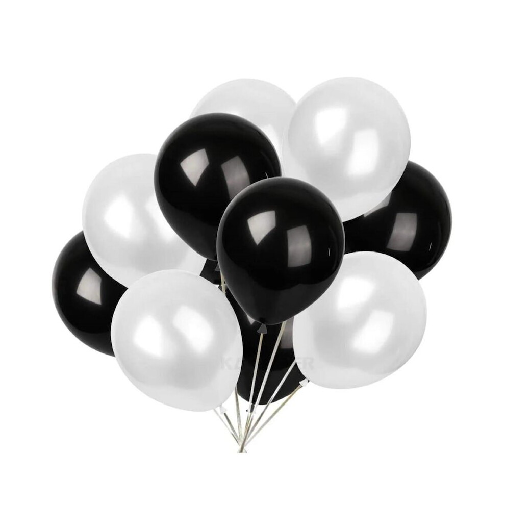 10 White and Black Balloons 12 inch Latex Events by TAVER