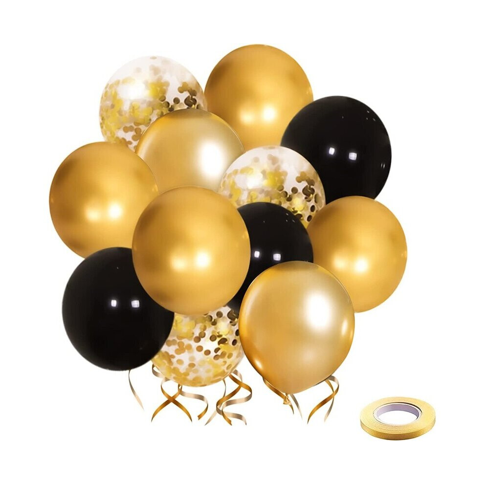 10 Gold Confetti, Black Balloons 12 inch Latex Events by TAVER