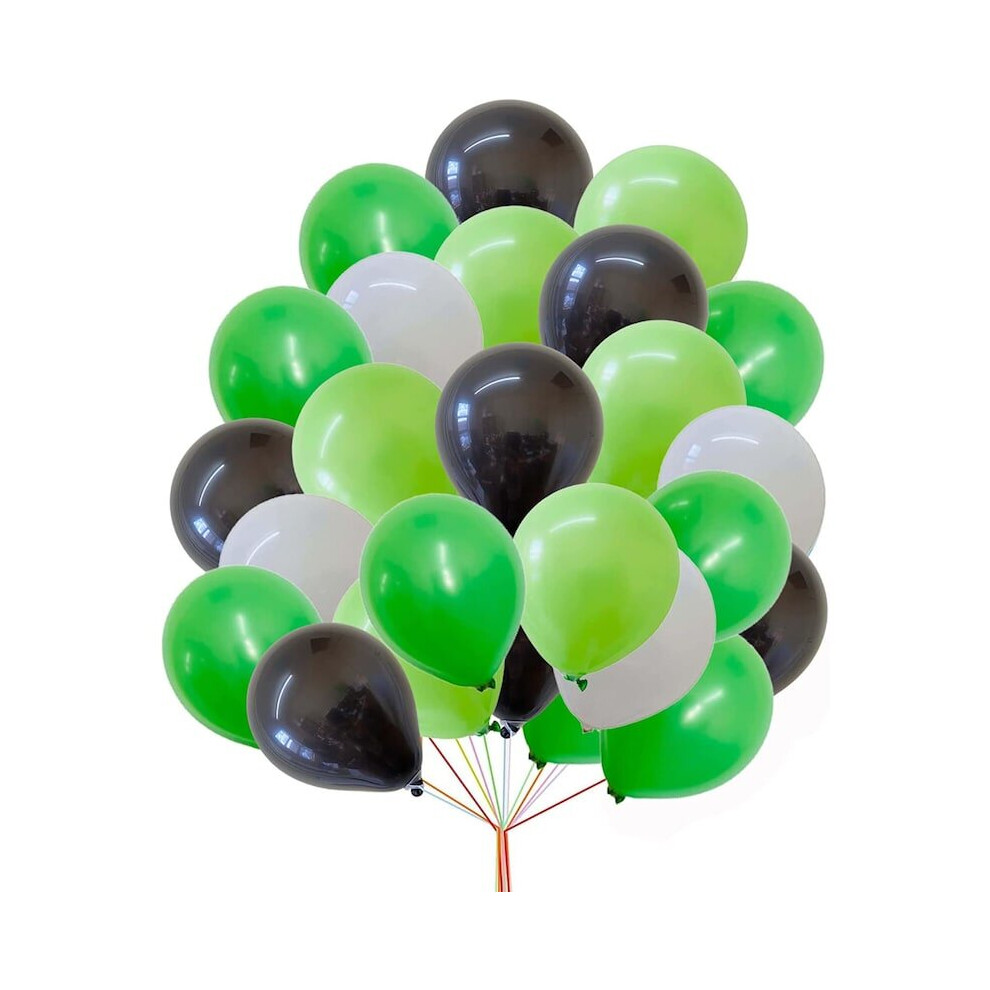 10 White, Green, Light Green & Black Balloons