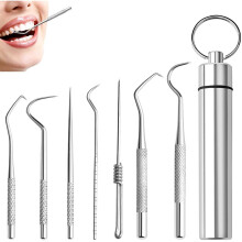 7Pcs Portable Stainless Steel Toothpicks Pocket Set, Reusable Metal Toothpicks with Key Ring