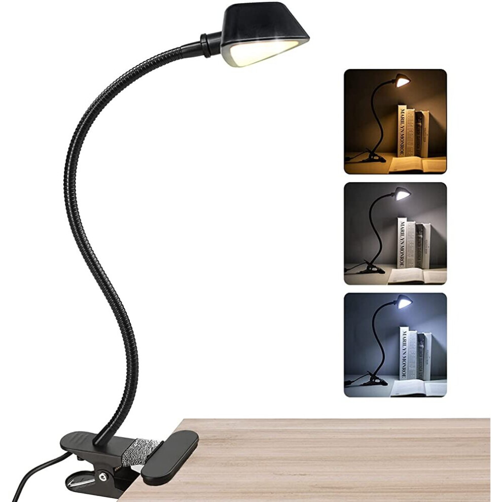 Clip on Light,Reading Light Clip to Headboard/Light Color Changeable/Night Bed Reading Lamp Clip on Desk and Computer,12 LED 3 Colors x 10 Adjustable